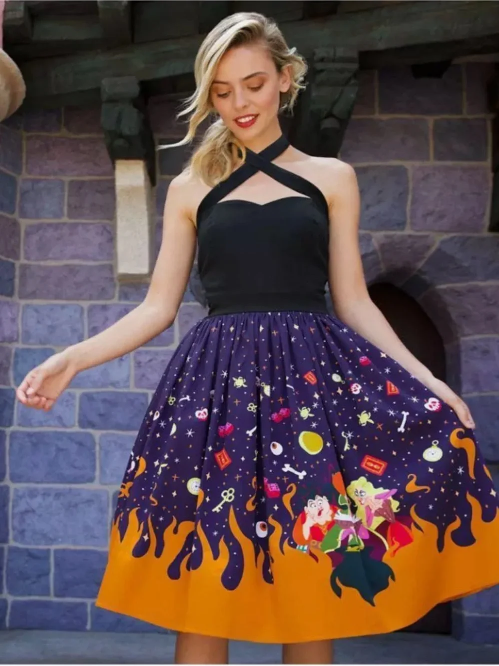 Hocus Pocus Halter Fit & Flare 50’s MCM Silhouette Dress - Picture 5 of 5